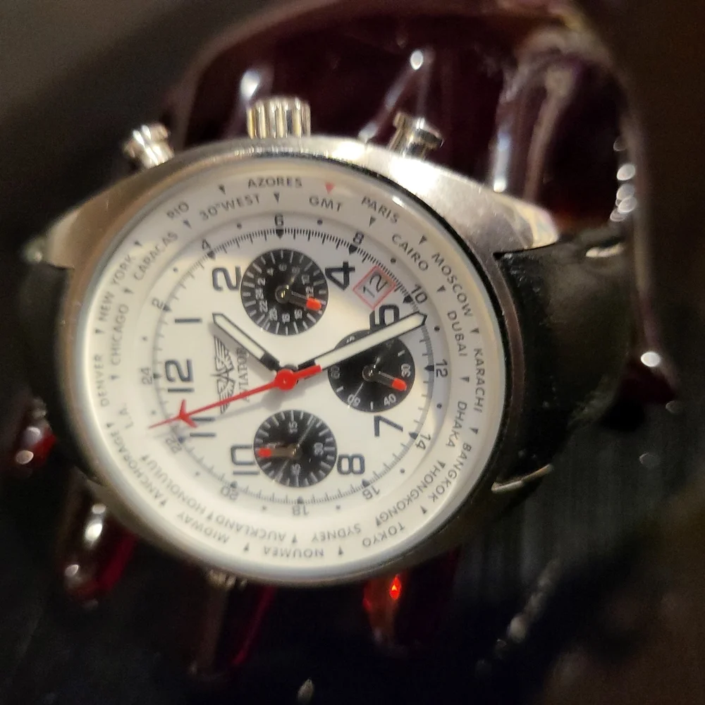 Aviator Chronograph Watch, Model Number AVW5839G4, 6 x Hands Dial, Leath…